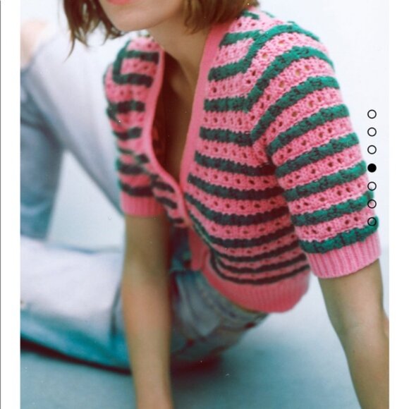 BLOGGER'S FAVE! Zara Striped Knit Jacket Button Up Sweater Pink Green NWT - Picture 9 of 12
